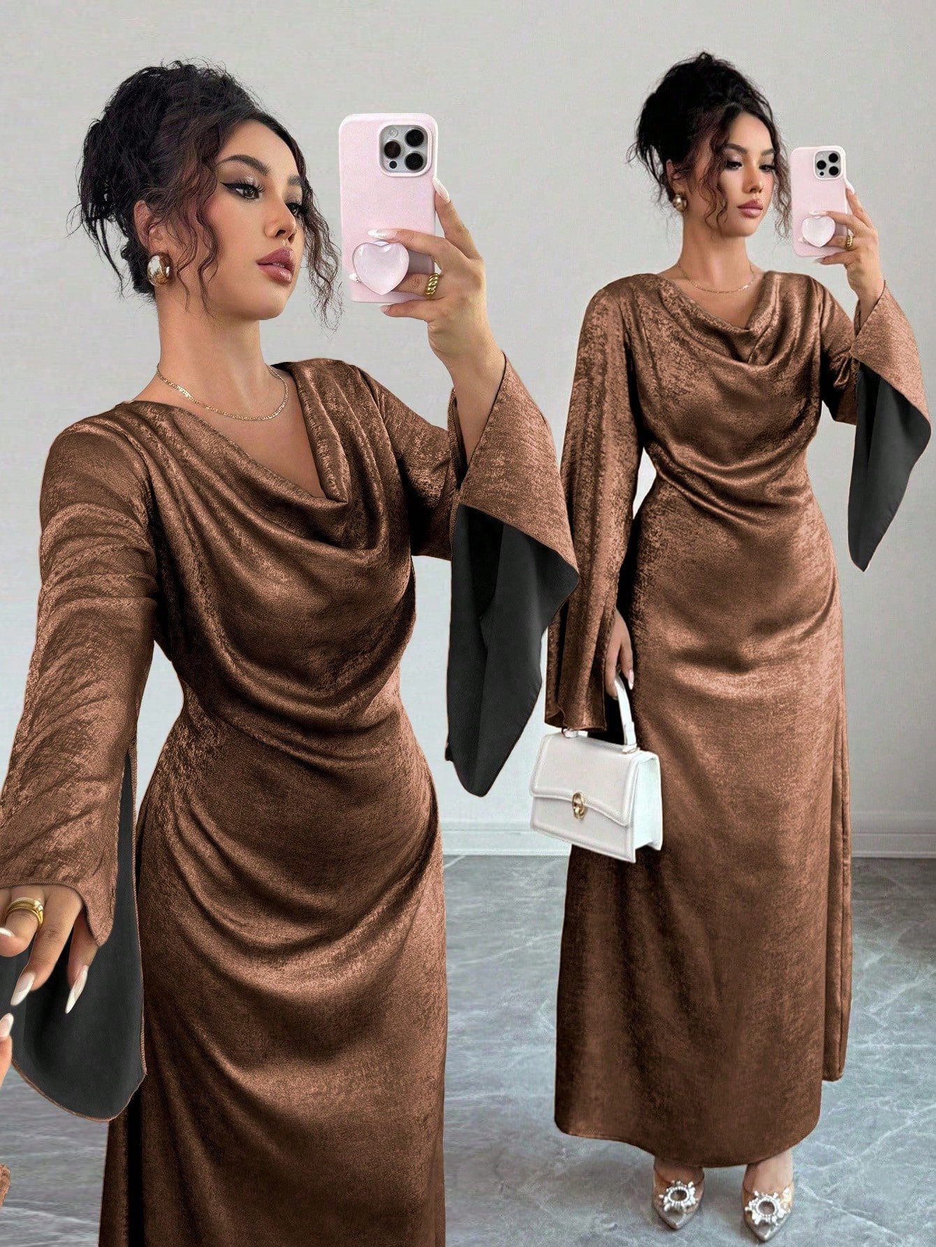 selianne فستان أنيق بأكمام واسعة معدنية للنساء 2
