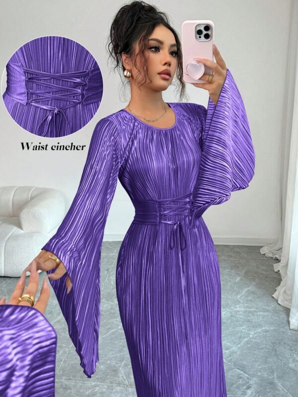 elenzga فستان أنيق بأكمام واسعة ذو لون أحادي 4