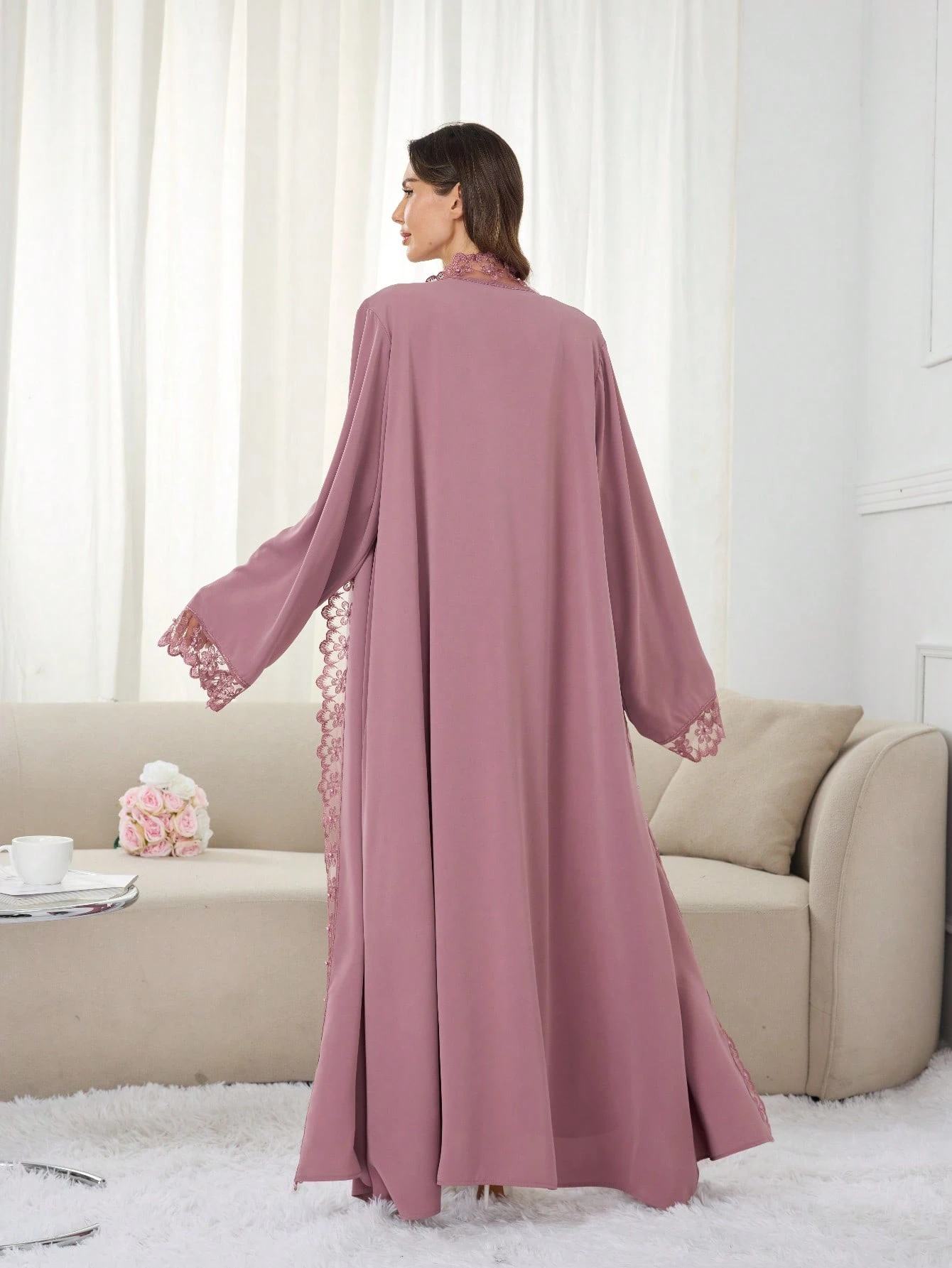 solessence 1 طقم حجاب + فستان إسلامي أبايا متوسط الطول، عباءة تركية دبي مع وشاح، مناسب للنساء للاستخدام اليومي في الربيع 3