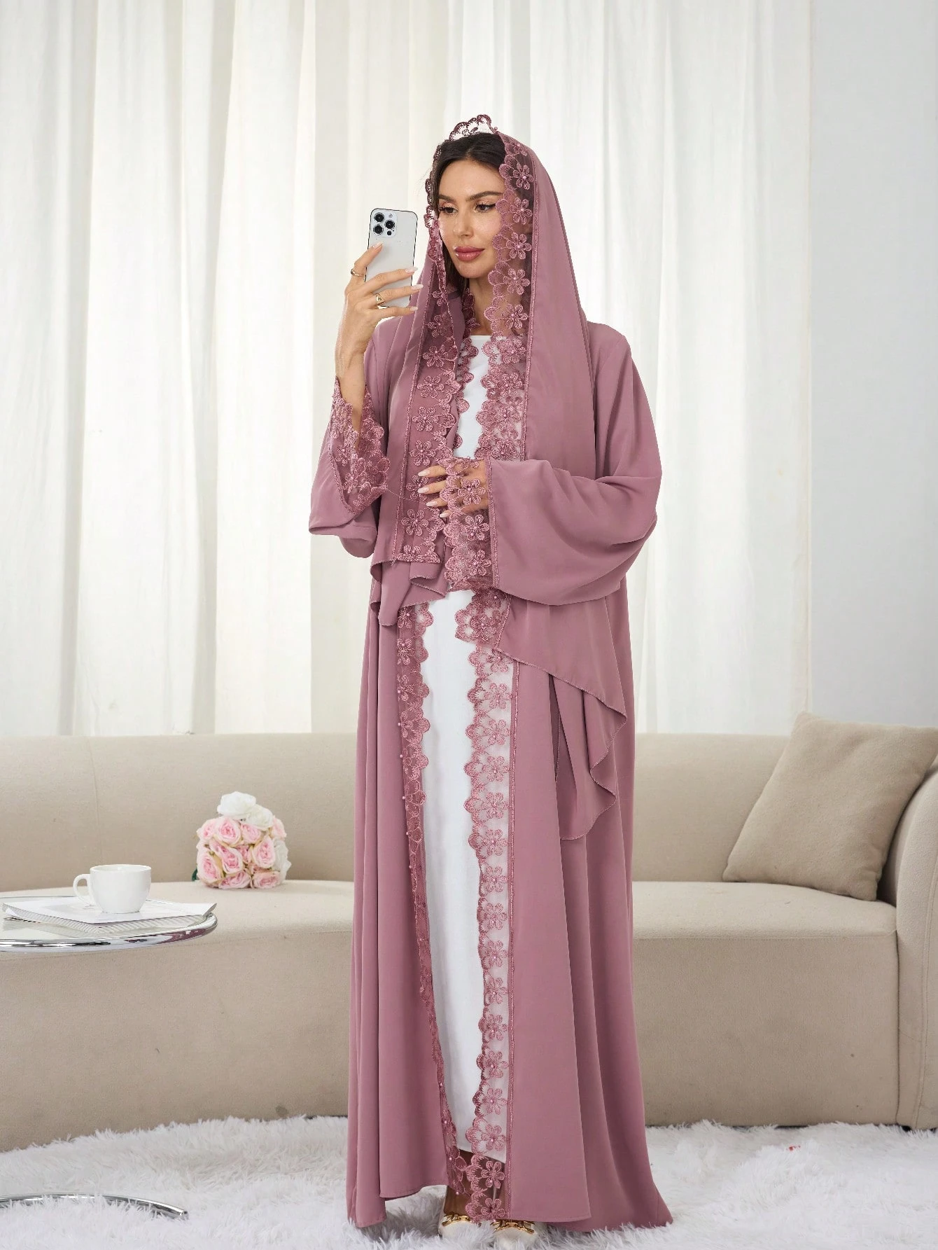 solessence 1 طقم حجاب + فستان إسلامي أبايا متوسط الطول، عباءة تركية دبي مع وشاح، مناسب للنساء للاستخدام اليومي في الربيع 5