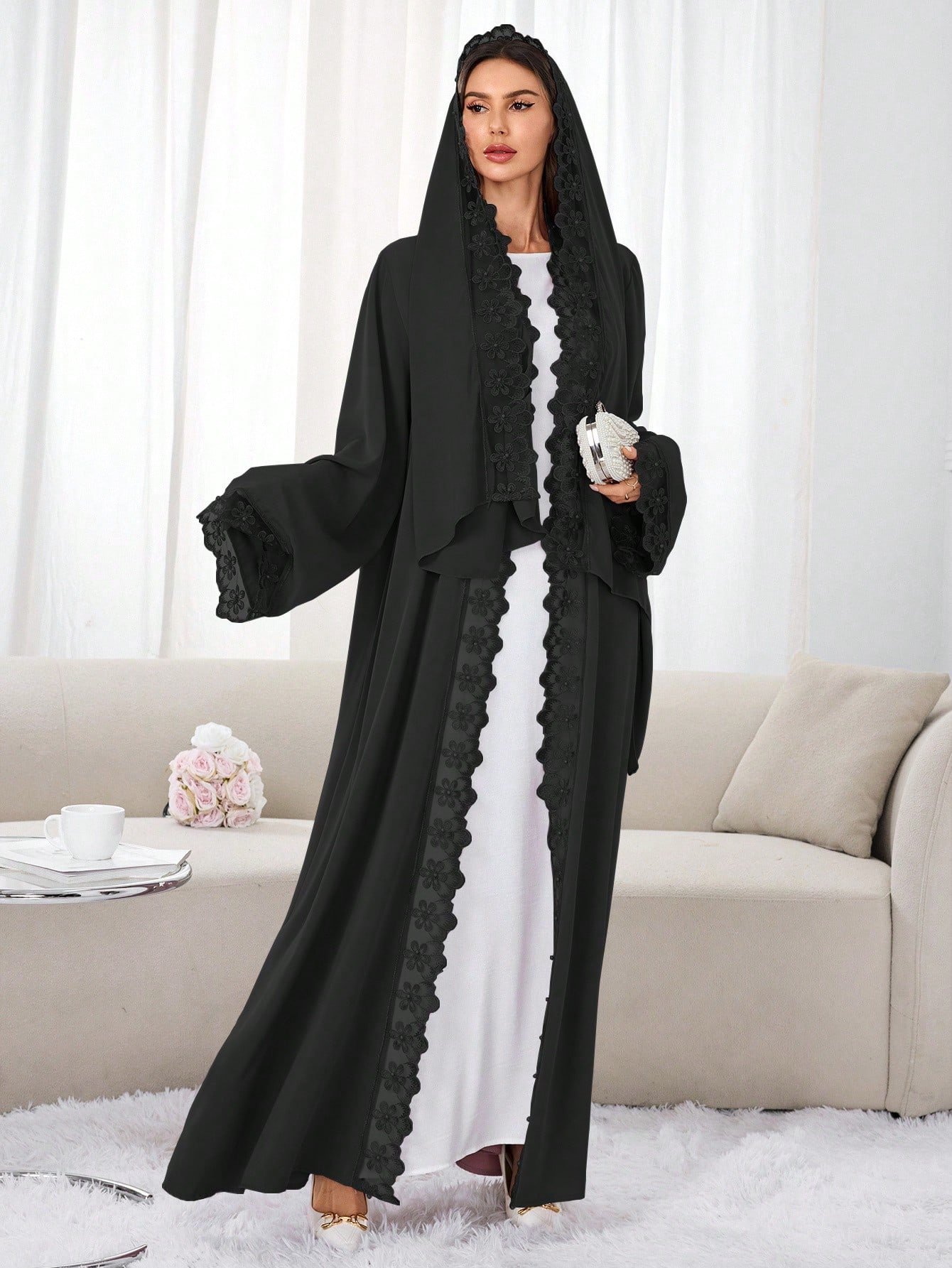 solessence 1 طقم حجاب + فستان إسلامي أبايا متوسط الطول، عباءة تركية دبي مع وشاح، مناسب للنساء للاستخدام اليومي في الربيع 7