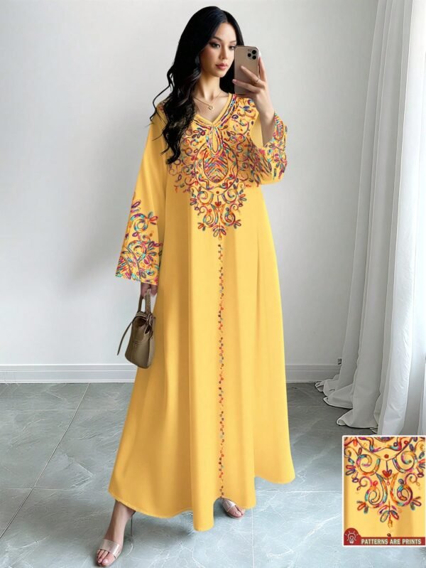 shein najma فستان ماكسي أنيق بطبعة رقمية ملونة بنمط الكرمة، طويل الأكمام وياقة على شكل حرف v، للربيع والخريف 11