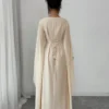 elenzga فستان أنيق للنساء بياقة زهرية وتصميم ظهر مفتوح مربوط 4