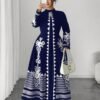 elenzga فستان ماكسي كاجوال طويل مطبوع بطبعة زهرية فاخرة مقاس كبير، فستان ماكسي أنيق مطبوع بطبعة هندسية مقاس كبير، مناسب للنساء للارتداء في المكتب في فصل الخريف 10