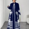 elenzga فستان ماكسي كاجوال طويل مطبوع بطبعة زهرية فاخرة مقاس كبير، فستان ماكسي أنيق مطبوع بطبعة هندسية مقاس كبير، مناسب للنساء للارتداء في المكتب في فصل الخريف 12