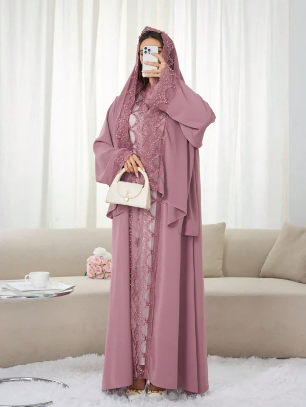 solessence 1 طقم حجاب + فستان إسلامي أبايا متوسط الطول، عباءة تركية دبي مع وشاح، مناسب للنساء للاستخدام اليومي في الربيع 9
