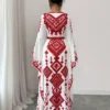 elenzga فستان نسائي أحمر وأبيض، صيفي، أنيق، للعطلات، لضيوف الزفاف، عيد الأضحى، بتصميم ريترو بياقة v وأكمام طويلة وخصر محدد وقصة a line مطبوع لعيد الحب 5