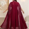 shein clasi مجموعة قطعتين من رداء وفستان نوم مزين بالراين ستون مع أكمام على شكل خفاش للنساء ذوات الحجم الكبير، أنيقة 7