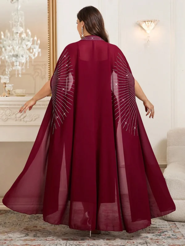 shein clasi مجموعة قطعتين من رداء وفستان نوم مزين بالراين ستون مع أكمام على شكل خفاش للنساء ذوات الحجم الكبير، أنيقة 7