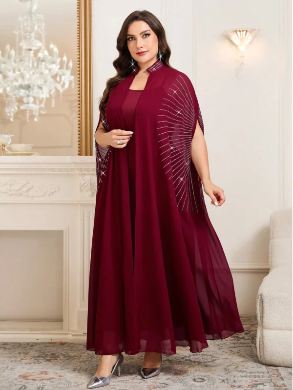 shein clasi مجموعة قطعتين من رداء وفستان نوم مزين بالراين ستون مع أكمام على شكل خفاش للنساء ذوات الحجم الكبير، أنيقة 8