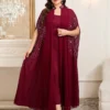 shein clasi مجموعة قطعتين من رداء وفستان نوم مزين بالراين ستون مع أكمام على شكل خفاش للنساء ذوات الحجم الكبير، أنيقة 9