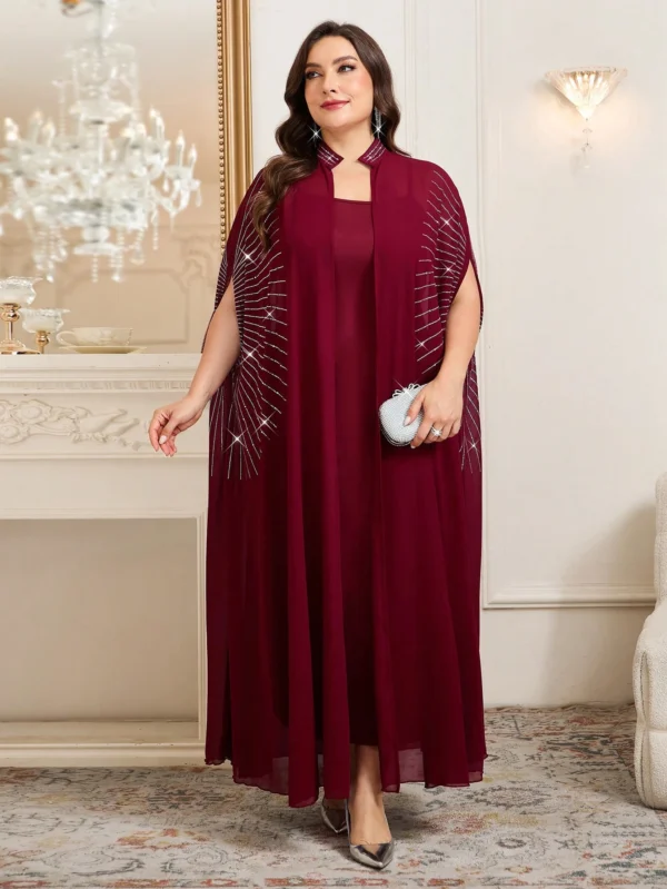 shein clasi مجموعة قطعتين من رداء وفستان نوم مزين بالراين ستون مع أكمام على شكل خفاش للنساء ذوات الحجم الكبير، أنيقة 10