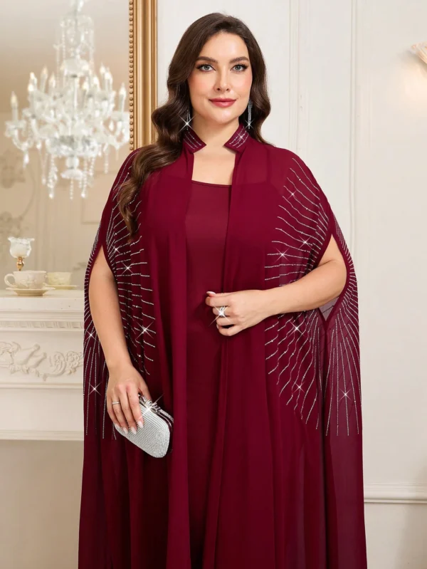 shein clasi مجموعة قطعتين من رداء وفستان نوم مزين بالراين ستون مع أكمام على شكل خفاش للنساء ذوات الحجم الكبير، أنيقة 11