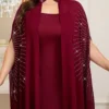 shein clasi مجموعة قطعتين من رداء وفستان نوم مزين بالراين ستون مع أكمام على شكل خفاش للنساء ذوات الحجم الكبير، أنيقة 12