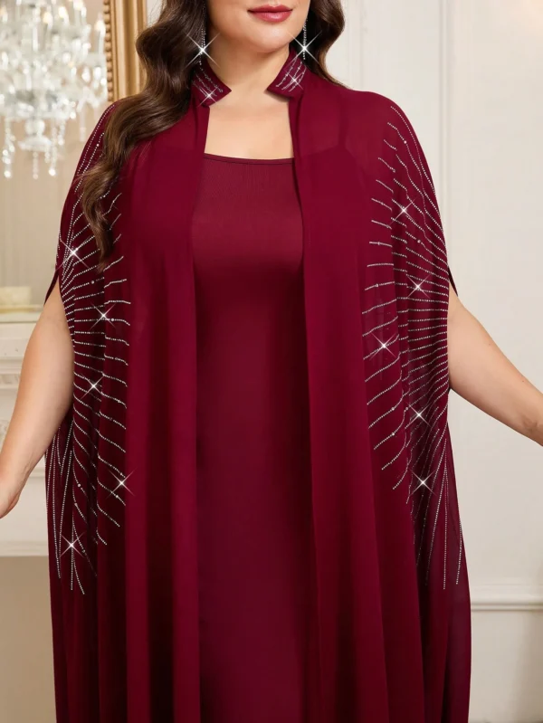 shein clasi مجموعة قطعتين من رداء وفستان نوم مزين بالراين ستون مع أكمام على شكل خفاش للنساء ذوات الحجم الكبير، أنيقة 12
