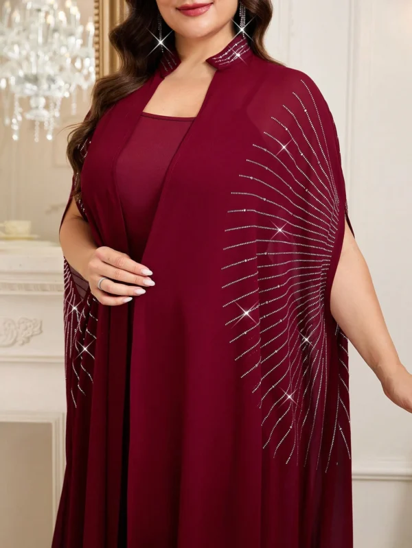 shein clasi مجموعة قطعتين من رداء وفستان نوم مزين بالراين ستون مع أكمام على شكل خفاش للنساء ذوات الحجم الكبير، أنيقة 13