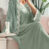 shein najma فستان رقبة دائرية مطرز بزخارف ورقية وازهار، مع طرحة طويلة، فستان جميل وحتشم للسيدات 2