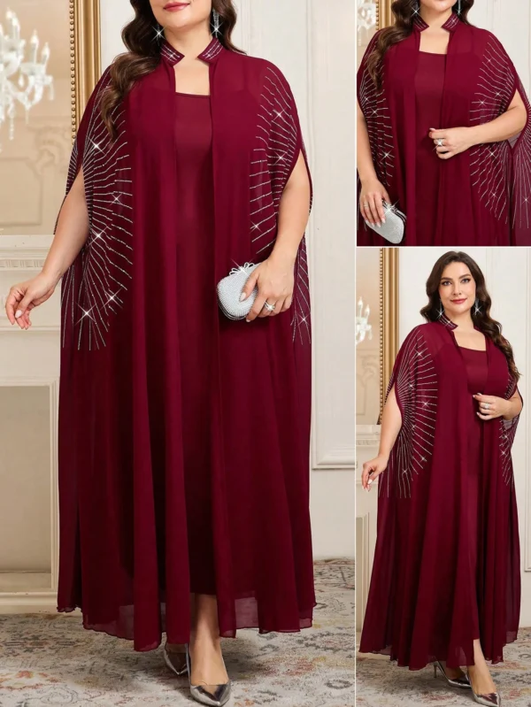 shein clasi مجموعة قطعتين من رداء وفستان نوم مزين بالراين ستون مع أكمام على شكل خفاش للنساء ذوات الحجم الكبير، أنيقة 16
