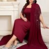 shein clasi مجموعة قطعتين من رداء وفستان نوم مزين بالراين ستون مع أكمام على شكل خفاش للنساء ذوات الحجم الكبير، أنيقة 15