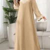 shein najma فستان رقبة دائرية مطرز بزخارف ورقية وازهار، مع طرحة طويلة، فستان جميل وحتشم للسيدات 11