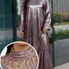yasmyna فستان انيق بأكمام طويلة وطوق عالي مزين بطباعة الأزهار بأسلوب عربي للسيدات 2