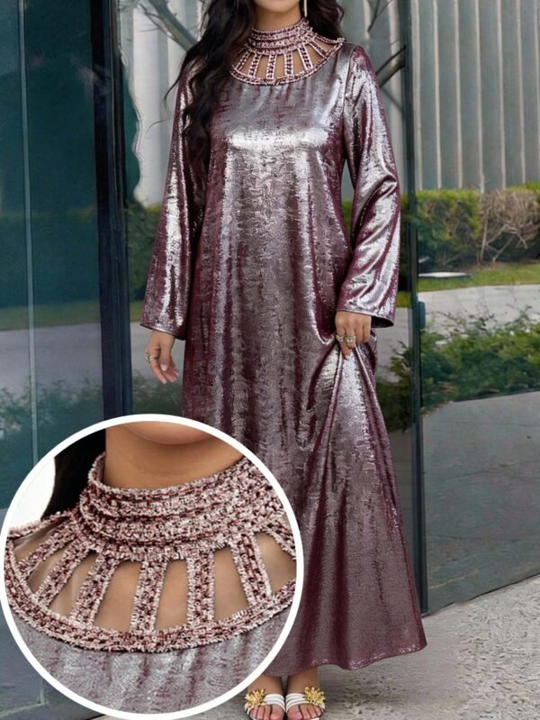 yasmyna فستان انيق بأكمام طويلة وطوق عالي مزين بطباعة الأزهار بأسلوب عربي للسيدات 2
