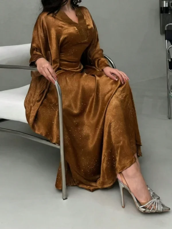 عباية نسائية موضة الشرق الأوسط الجديدة مزينة بالراين ستون، رداء طويل قابل للسحب راين ستون عشوائي للربيع 10