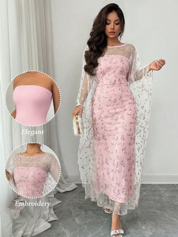 shein raffinéa فستان بانديو مطرز بزخارف أنيقة وبطبقة شفافة تكشف عن الشكل الخارجي، طقم قطعتين مناسب للحفلات والتجمعات في فصلي الربيع والصيف 1