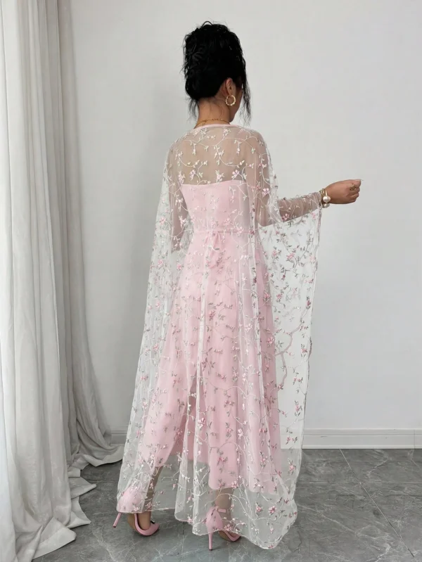 shein raffinéa فستان بانديو مطرز بزخارف أنيقة وبطبقة شفافة تكشف عن الشكل الخارجي، طقم قطعتين مناسب للحفلات والتجمعات في فصلي الربيع والصيف 6
