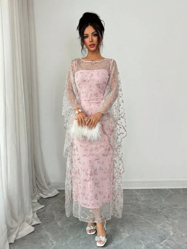 shein raffinéa فستان بانديو مطرز بزخارف أنيقة وبطبقة شفافة تكشف عن الشكل الخارجي، طقم قطعتين مناسب للحفلات والتجمعات في فصلي الربيع والصيف 8