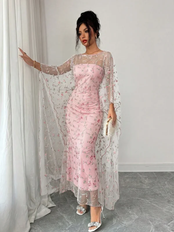 shein raffinéa فستان بانديو مطرز بزخارف أنيقة وبطبقة شفافة تكشف عن الشكل الخارجي، طقم قطعتين مناسب للحفلات والتجمعات في فصلي الربيع والصيف 11
