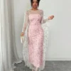 shein raffinéa فستان بانديو مطرز بزخارف أنيقة وبطبقة شفافة تكشف عن الشكل الخارجي، طقم قطعتين مناسب للحفلات والتجمعات في فصلي الربيع والصيف 12