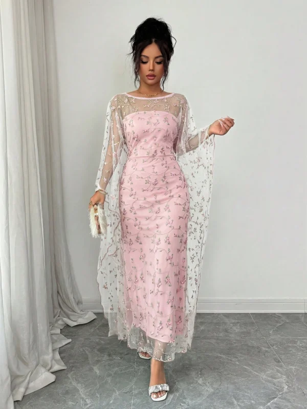 shein raffinéa فستان بانديو مطرز بزخارف أنيقة وبطبقة شفافة تكشف عن الشكل الخارجي، طقم قطعتين مناسب للحفلات والتجمعات في فصلي الربيع والصيف 12