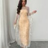shein raffinéa فستان بانديو مطرز بزخارف أنيقة وبطبقة شفافة تكشف عن الشكل الخارجي، طقم قطعتين مناسب للحفلات والتجمعات في فصلي الربيع والصيف 2
