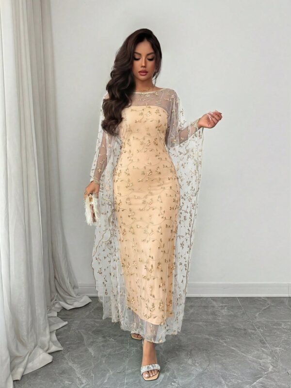 shein raffinéa فستان بانديو مطرز بزخارف أنيقة وبطبقة شفافة تكشف عن الشكل الخارجي، طقم قطعتين مناسب للحفلات والتجمعات في فصلي الربيع والصيف 2