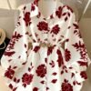 gloweve curve قميص نسائي كبير الحجم بأكمام طويلة وربطة أمامية بطبعة زهور متناثرة 3
