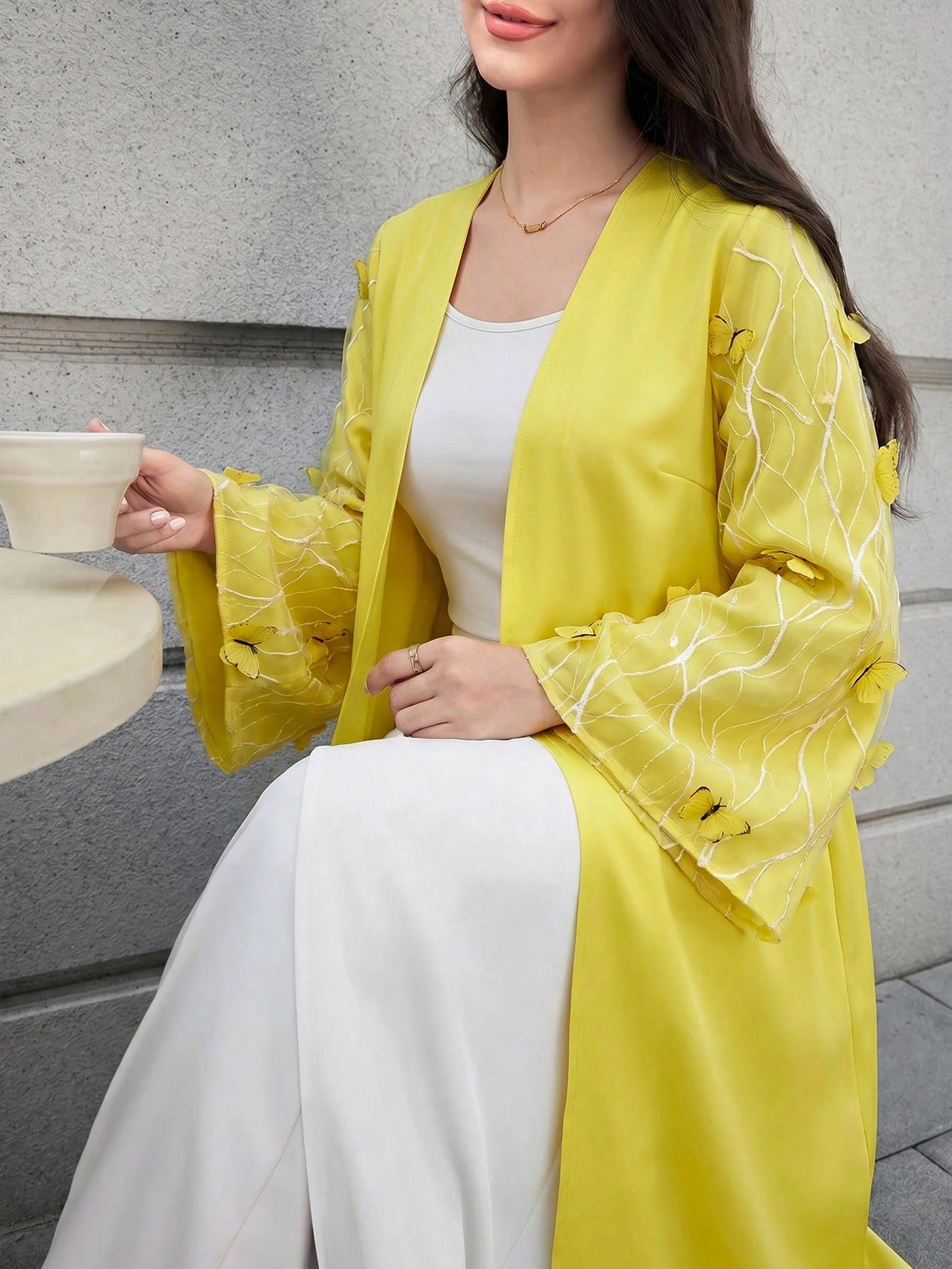 al najma عباءة نسائية أنيقة بأكمام طويلة مزينة بزهور ثلاثية الأبعاد 3