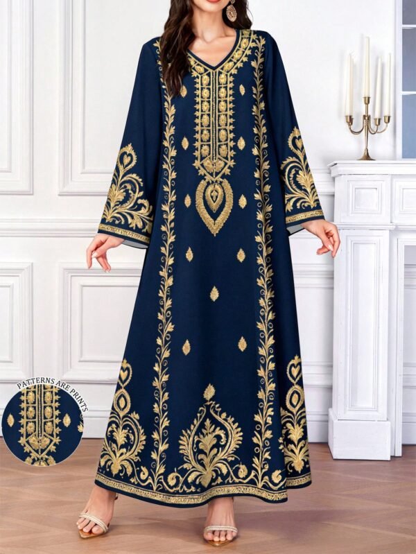 shein najma فستان ماكسي أنيق بطبعة رقمية ملونة بنمط الكرمة، طويل الأكمام وياقة على شكل حرف v، للربيع والخريف 9